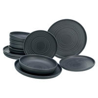 CreaTable Tafelservice Uno Black Lava Stone schwarz Steinzeug 12 tlg. Uno Black Lava Stone - schwarz - CreaTable