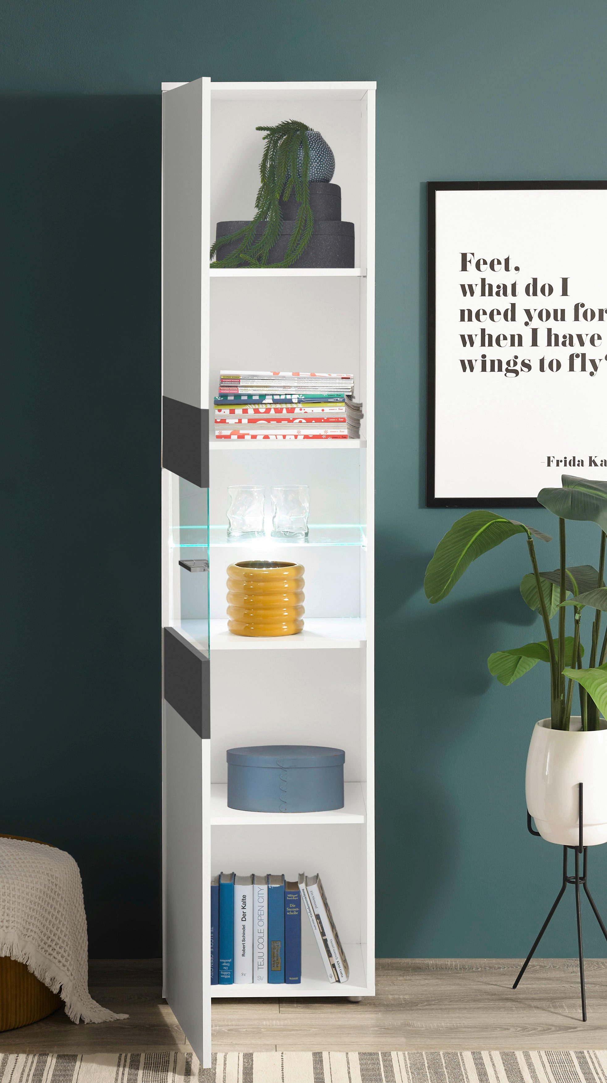 Thumbnail - Vitrine Alex weiß Graphit B/H/T: ca. 45x195x37 cm