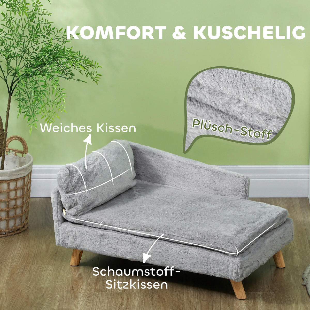PawHut Hundesofa hellgrau Schaumstoff B/H/L: ca. 50x40x80 cm Hundesofa - hellgrau (80,00/50,00/40,00cm) - PawHut