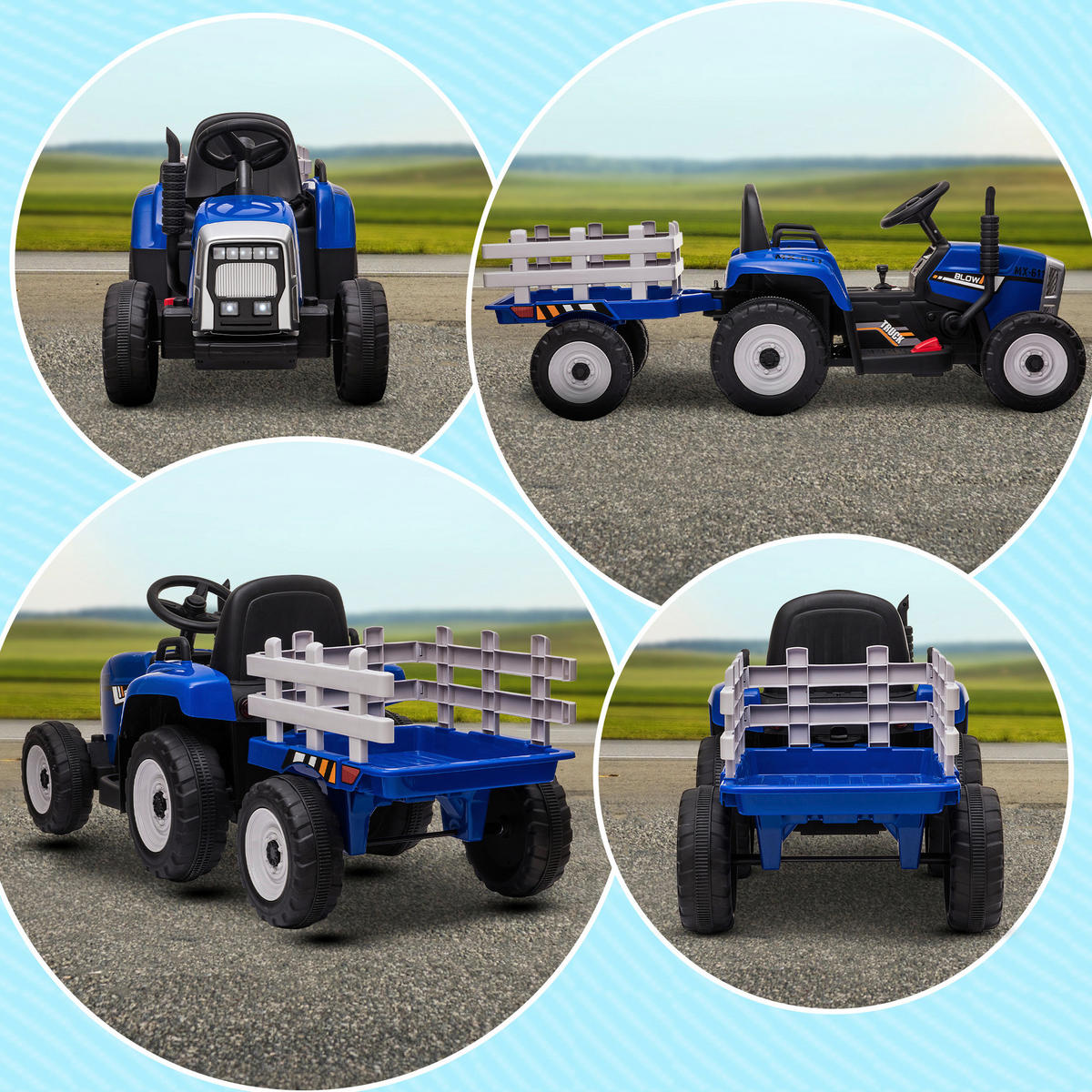 HOMCOM Kinder Elektro-Traktor blau B/H/L: ca. 50x52,5x136,5 cm Kinder Elektro-Traktor - blau (136,50/50,00/52,50cm) - HOMCOM