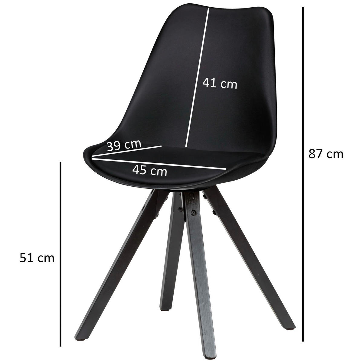 Stuhl 2er-Set schwarz schwarz schwarz Kunststoff Kunstleder Echtholz B/H/T: ca. 49x87x52 cm 2er-Set - schwarz (49,00/87,00/52,00cm) - Wohnling