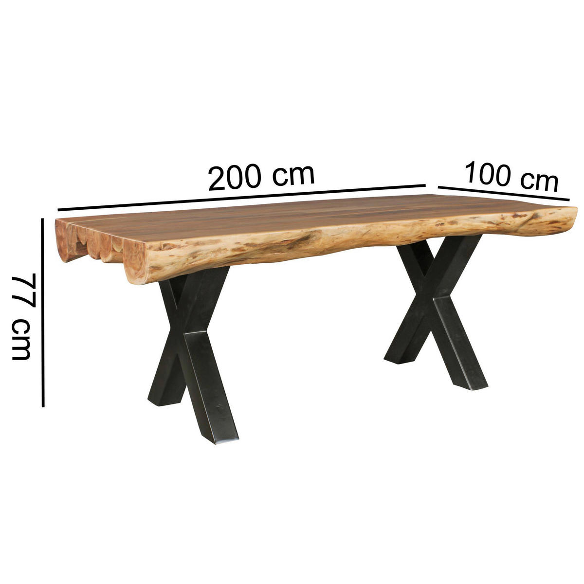 Esstisch natur schwarz Lack matt B/H/T: ca. 200x77x100 cm Esszimmertisch - natur/schwarz (200,00/77,00/100,00cm) - Wohnling