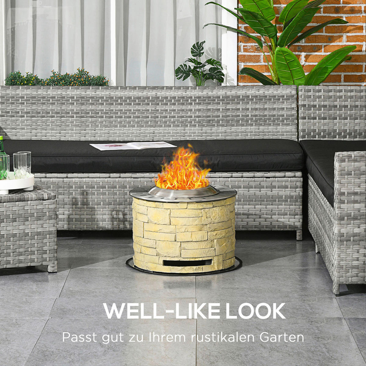 Outsunny Feuerschale gelb Polypropylen B/H/L: ca. 52x52x39 cm Feuerschale - gelb (39,00/52,00/52,00cm) - Outsunny