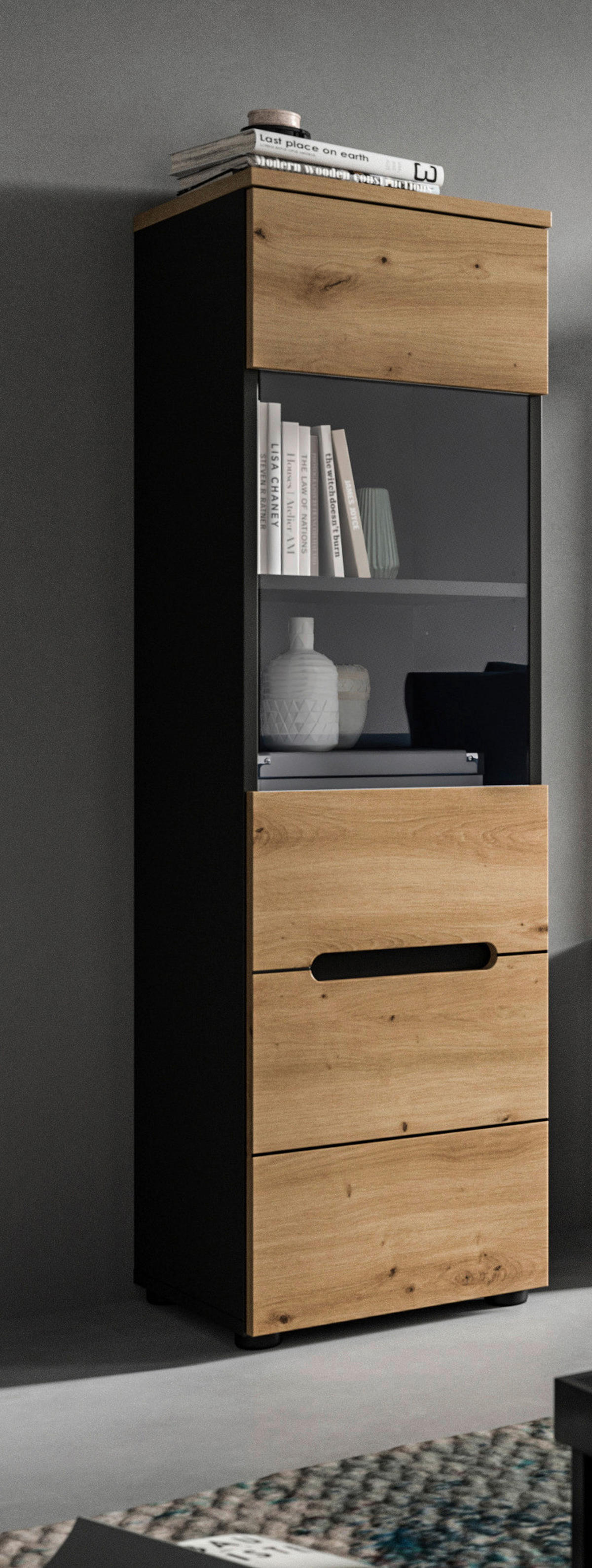 Vitrine Canu basaltgrau Nachbildung Artisan Oak Nachbildung B/H/T: ca. 36x125x33 cm Canu - basaltgrau (36,00/125,00/33,00cm) - xonox.home
