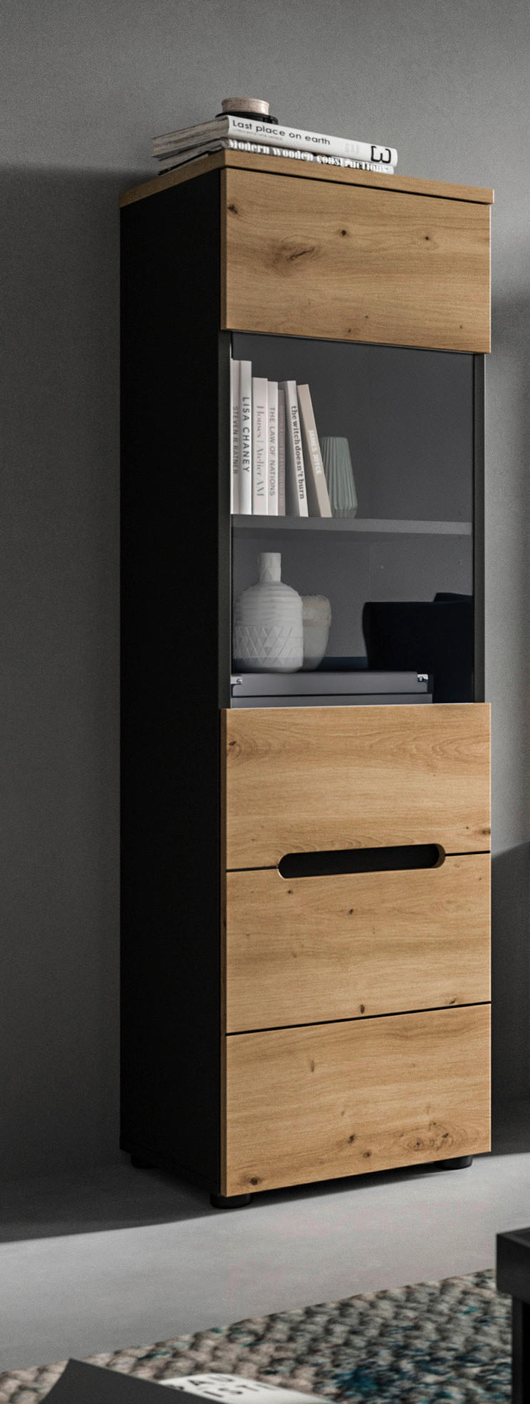 Thumbnail - Vitrine Canu basaltgrau Nachbildung Artisan Oak Nachbildung B/H/T: ca. 36x125x33 cm