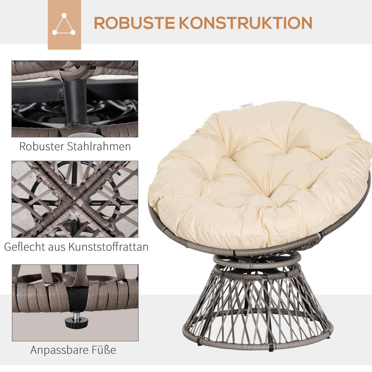Outsunny Gartensessel beige Polyester B/H/L: ca. 97x87x90 cm Papasansessel - beige (90,00/97,00/87,00cm) - Outsunny