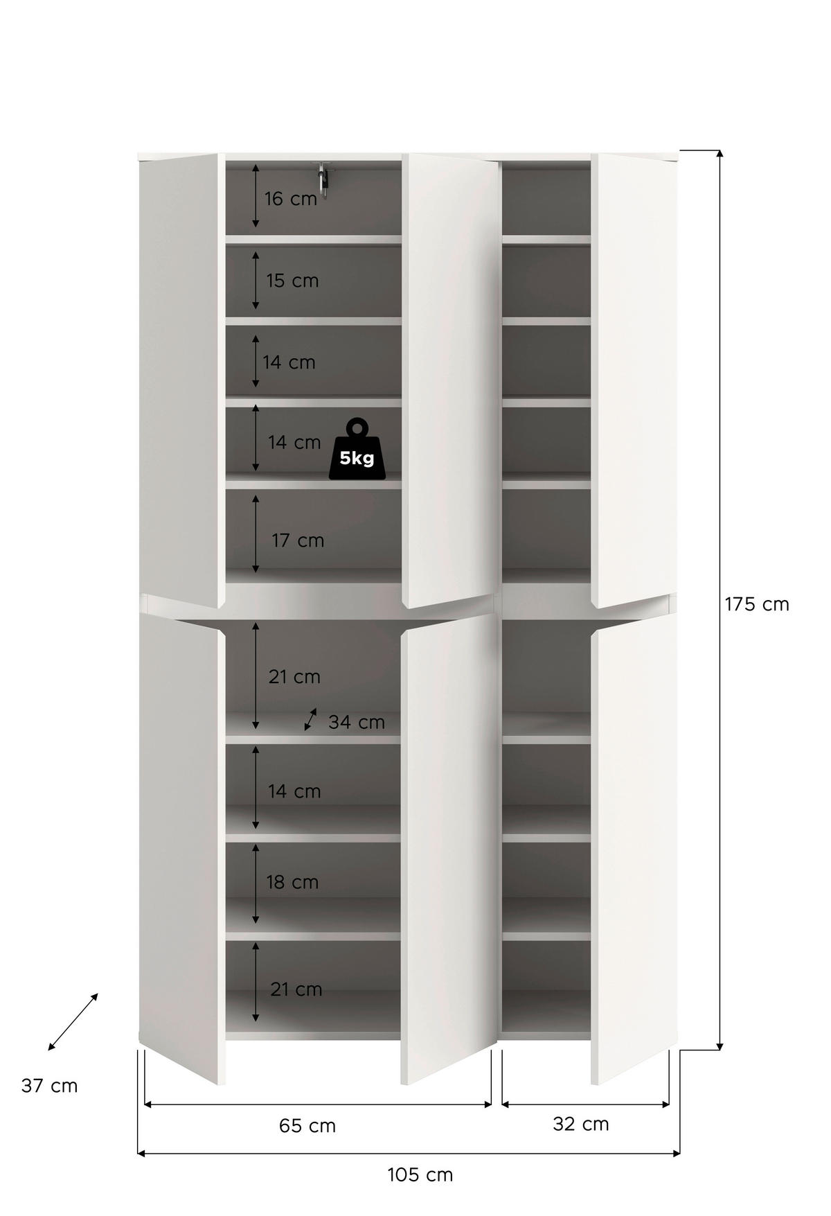 Schrank SCARPA weiß B/H/T: ca. 105x175x37 cm SCARPA - weiß (105,00/175,00/37,00cm) - xonox.home