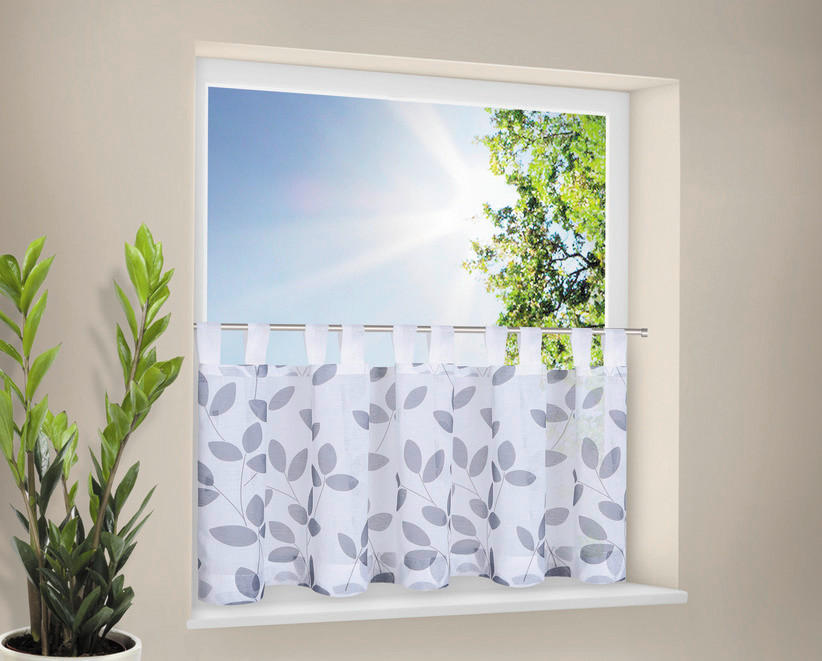 Scheibengardine Blättchen grau B/L: ca. 150x50 cm Blättchen - grau (150,00/50,00cm) - POCOline