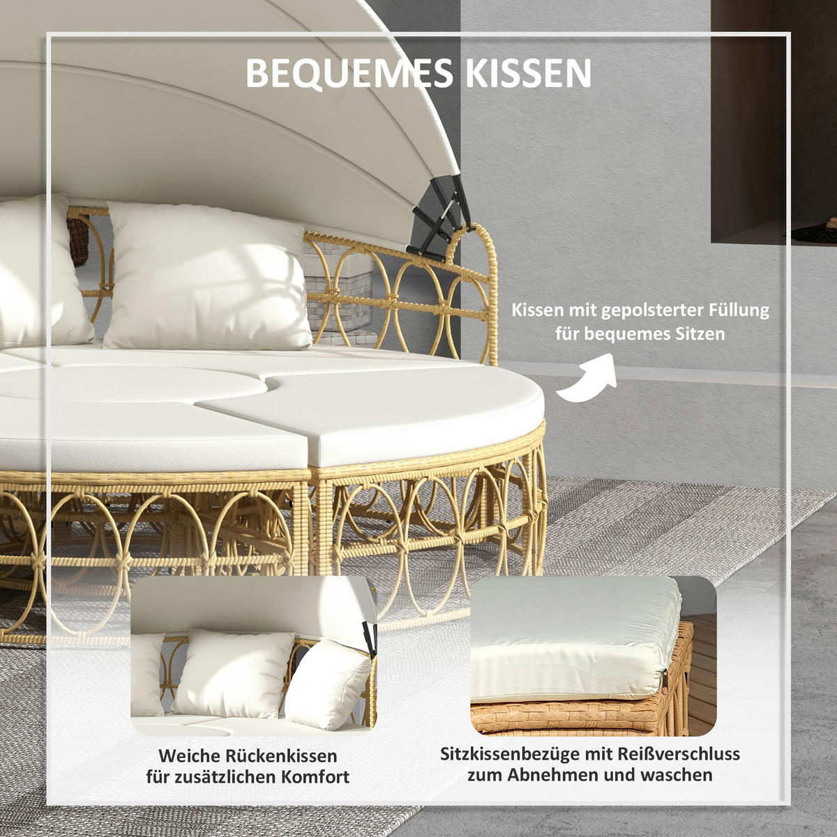 Outsunny Sonneninsel cremeweiß Edelstahl B/H/L: ca. 85x178x66,5 cm Sonneninsel - cremeweiß (66,50/85,00/178,00cm) - Outsunny