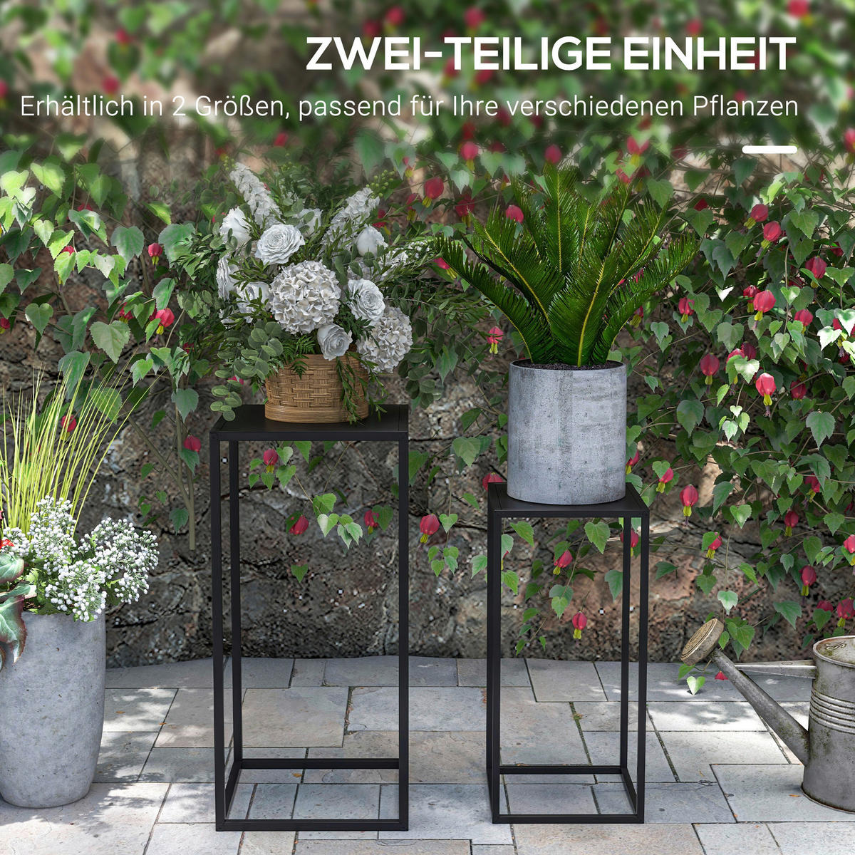 Outsunny Blumenständer schwarz Stahl B/H/L: ca. 31x65x31 cm Blumenständer - schwarz (31,00/31,00/65,00cm) - Outsunny