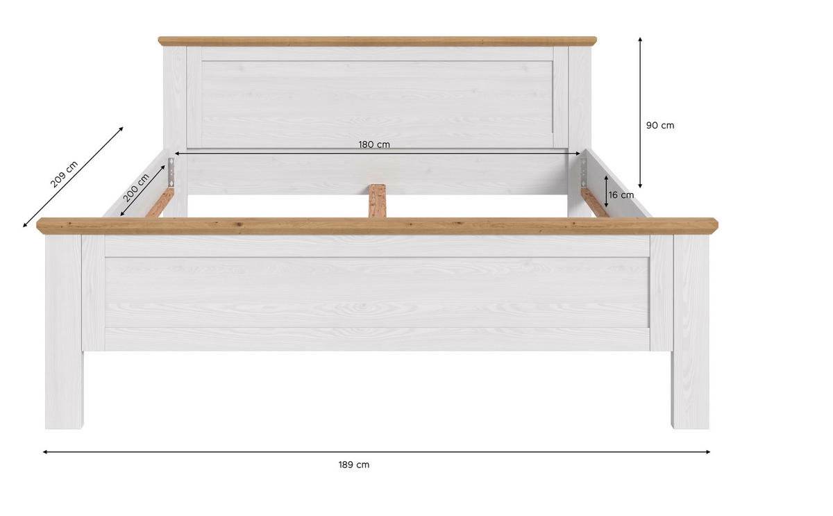 Bett VERONA Sibiu Lärche Nachbildung Eiche Artisan Nachbildung VERONA - Eiche (189,00/90,00/209,00cm) - xonox.home