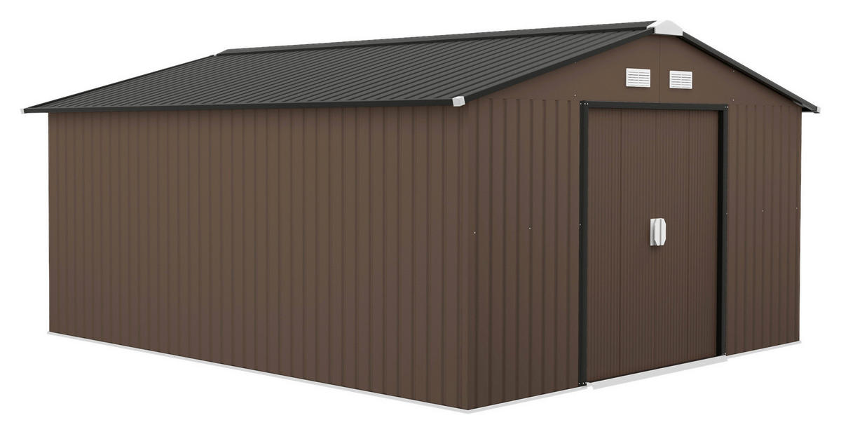 Outsunny Gerätehaus braun Stahl B/H/L: ca. 386x200x340 cm Gerätehaus - braun (340,00/386,00/200,00cm) - Outsunny