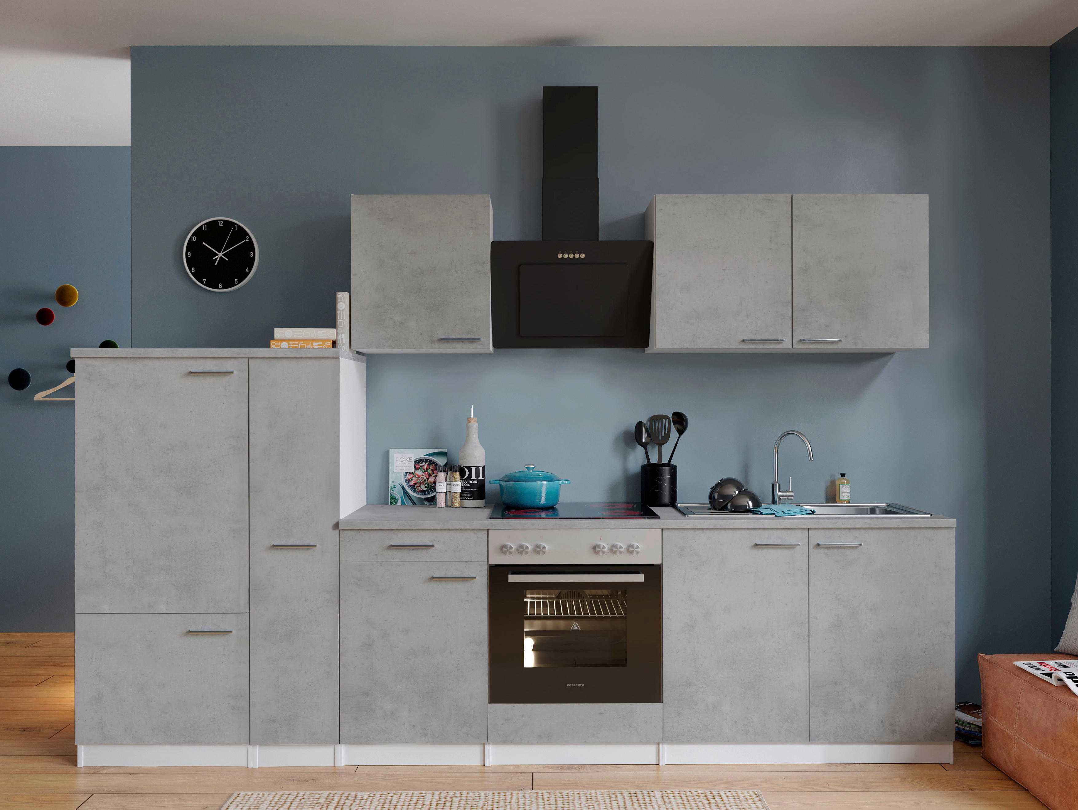 Respekta Küchenblock Malia Beton Optik B/H/T: ca. 300x200x60 cm Malia - Beton/weiß (300,00/200,00/60,00cm) - Respekta