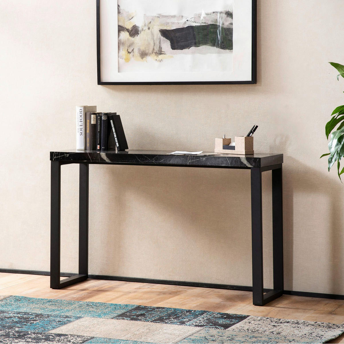 Konsolentisch schwarz Marmor Optik MDF B/H/T: ca. 120x76x40 cm Konsolentisch - schwarz (120,00/76,00/40,00cm) - Wohnling