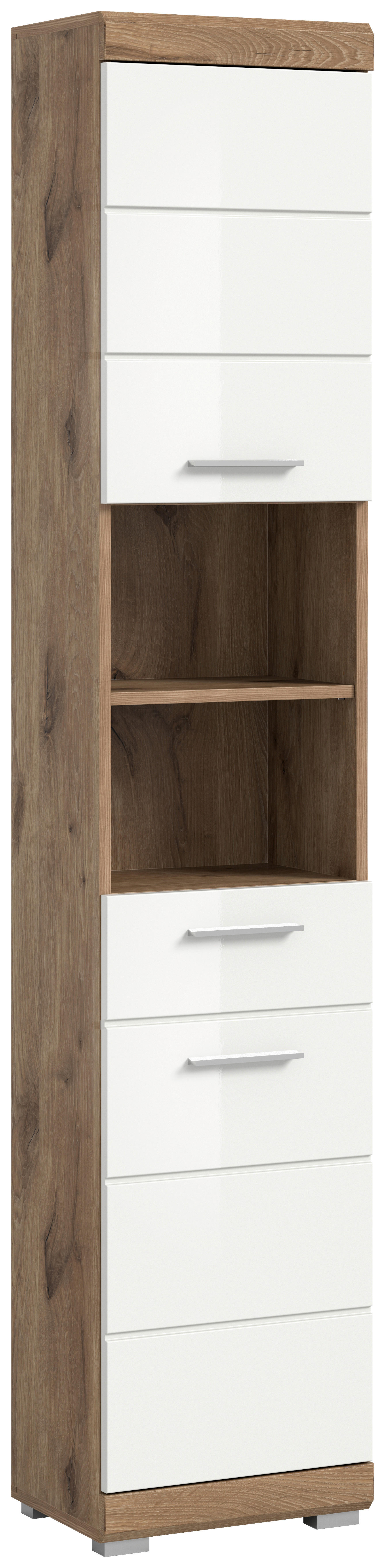 Hochschrank Wave Oak Nachbildung weiß Hochglanz B/H/T: ca. 37x191x31 cm Wave - weiß/Oak (37,00/191,00/31,00cm)