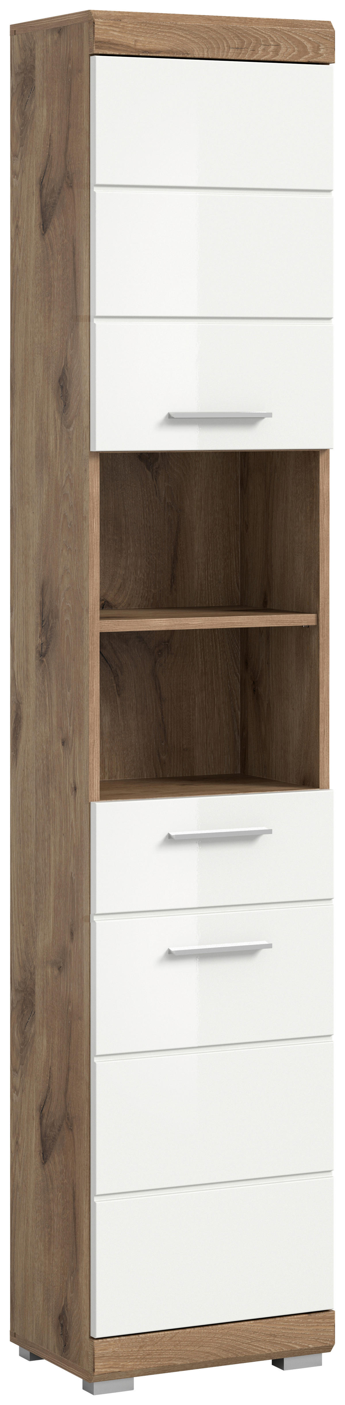 Hochschrank Wave Oak Nachbildung weiß Hochglanz B/H/T: ca. 37x191x31 cm Wave - weiß/Oak (37,00/191,00/31,00cm)