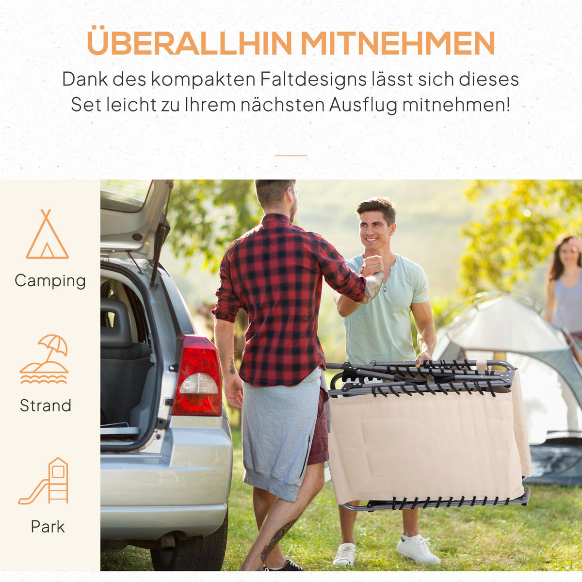 Outsunny Sonnenliege beige Polyester B/H/L: ca. 57x30x188 cm Sonnenliege - beige (188,00/57,00/30,00cm) - Outsunny