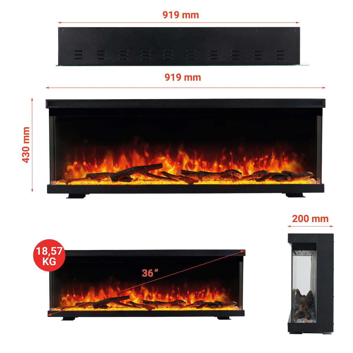 KAMINIO Elektrischer-Kamin LEA schwarz Metall B/H/T: ca. 91,9x43x20 cm ca. 1800 W LEA - schwarz (91,90/43,00/20,00cm) - KAMINIO