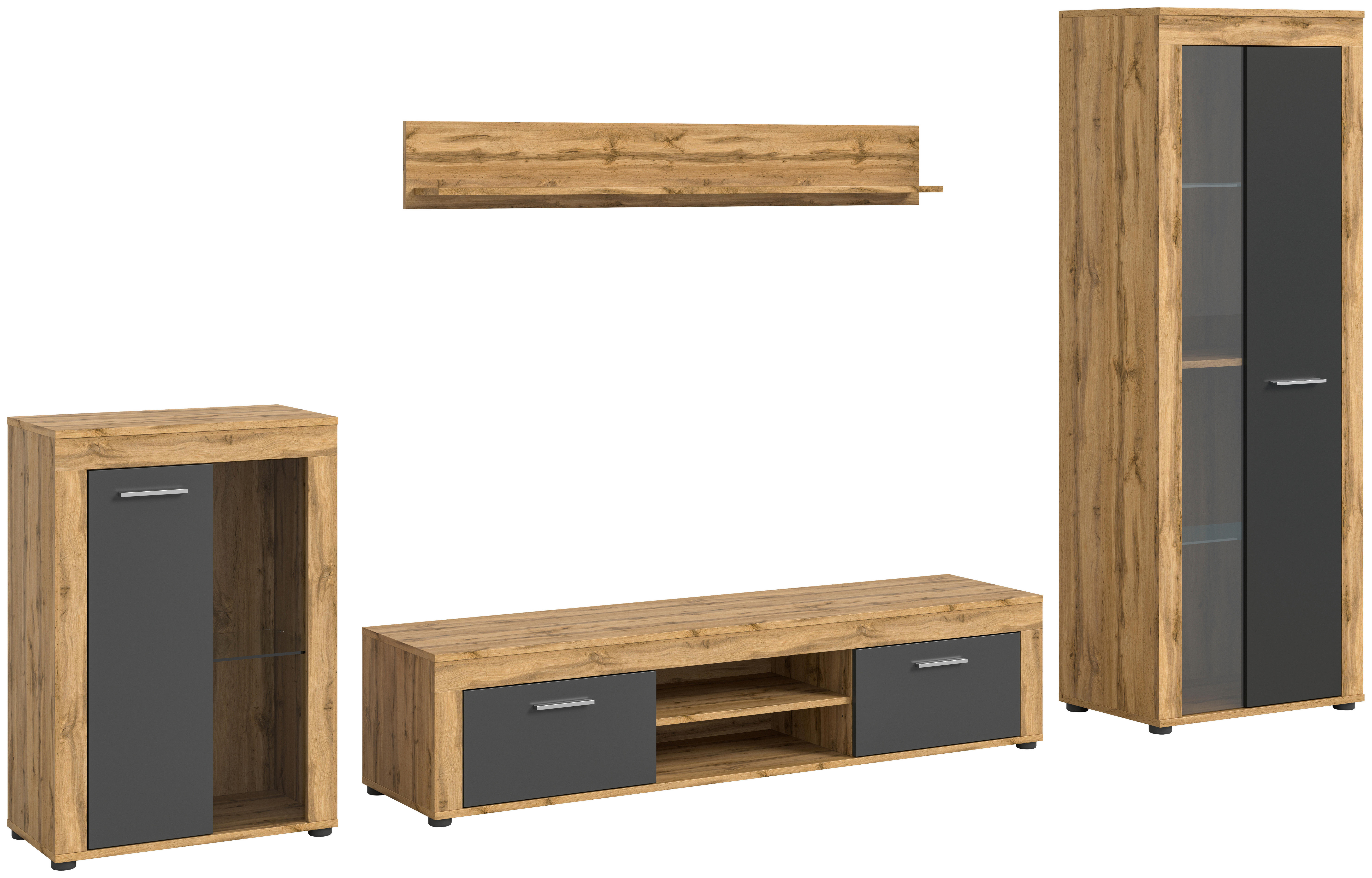 Wohnwand Jam Eiche Wotan Nachbildung grau B/H/T: ca. 310x169x35 cm Jam - Eiche/grau (310,00/169,00/35,00cm) - xonox.home