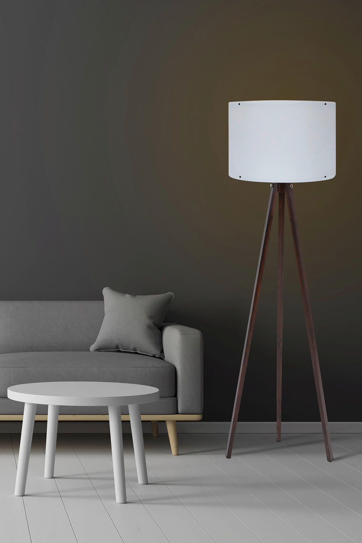 Opviq Stehleuchte weiß nussbaum MDF Polypropylen B/H/L: ca. 38x145x38 cm E27 1 Brennstellen Stehleuchte_128 - weiß/nussbaum (38,00/38,00/145,00cm) - Opviq