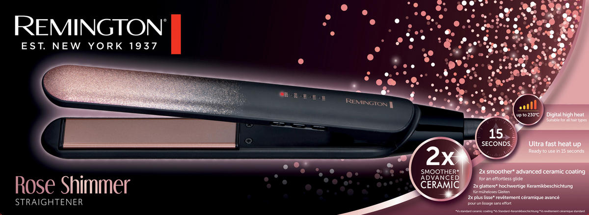 REMINGTON Haarglätter S5305 schwarz rosa Kunststoff B/H/L: ca. 3x9x32 cm Rose Shimmer - schwarz/rosa (32,00/3,00/9,00cm) - REMINGTON