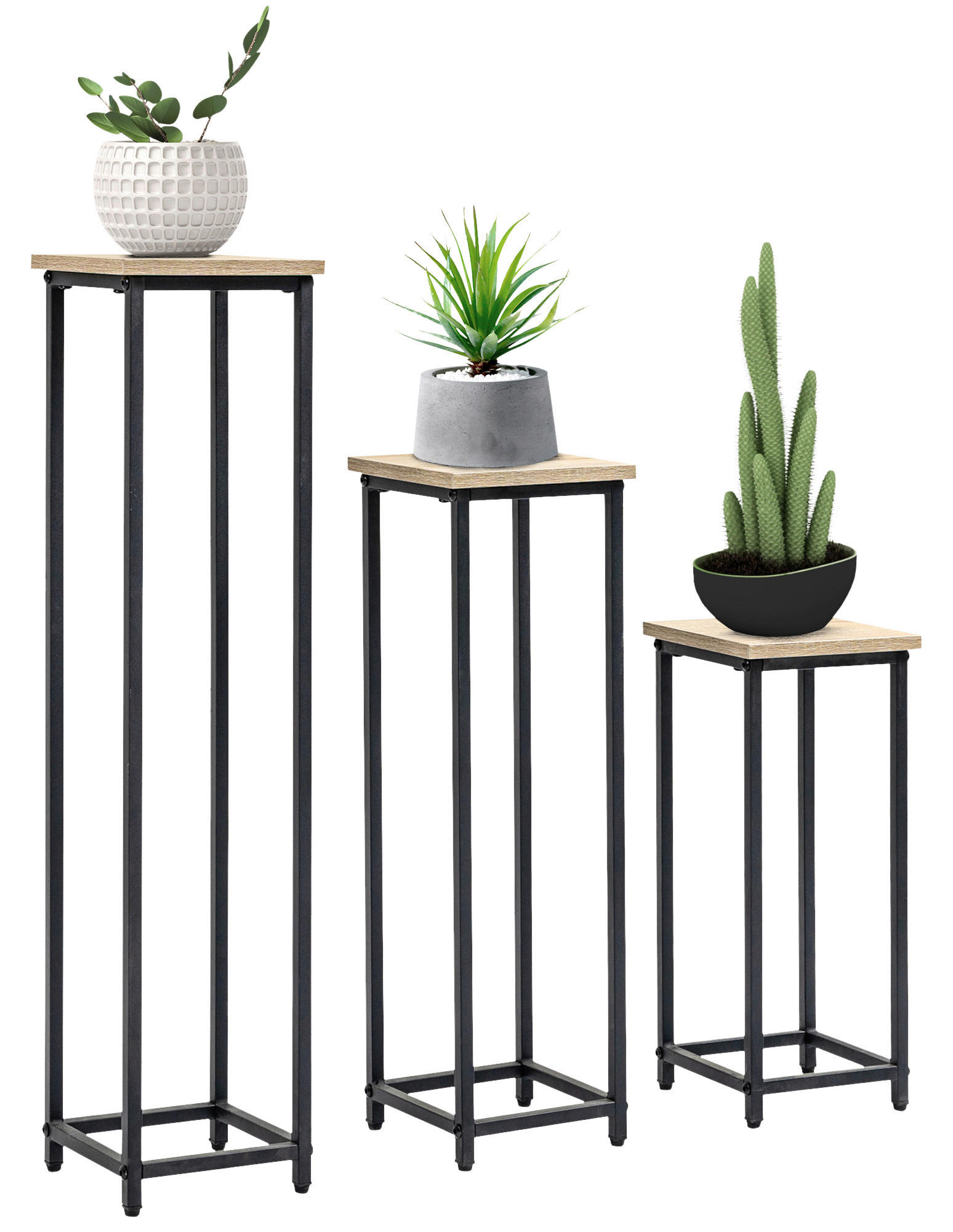 Outsunny Pflanzenständerset schwarz Stahl B/H/L: ca. 21x90x21 cm Pflanzenständerset - braun/schwarz (21,00/21,00/90,00cm) - Outsunny