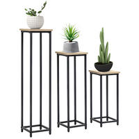 Outsunny Pflanzenständerset schwarz Stahl B/H/L: ca. 21x90x21 cm Pflanzenständerset - braun/schwarz (21,00/21,00/90,00cm) - Outsunny