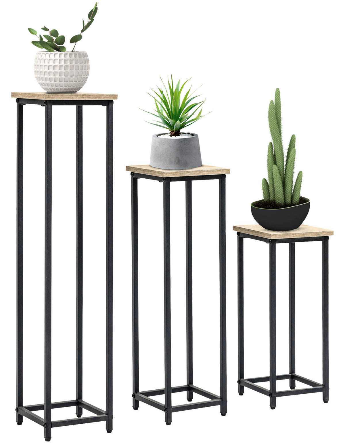Outsunny Pflanzenständerset schwarz Stahl B/H/L: ca. 21x90x21 cm Pflanzenständerset - braun/schwarz (21,00/21,00/90,00cm) - Outsunny