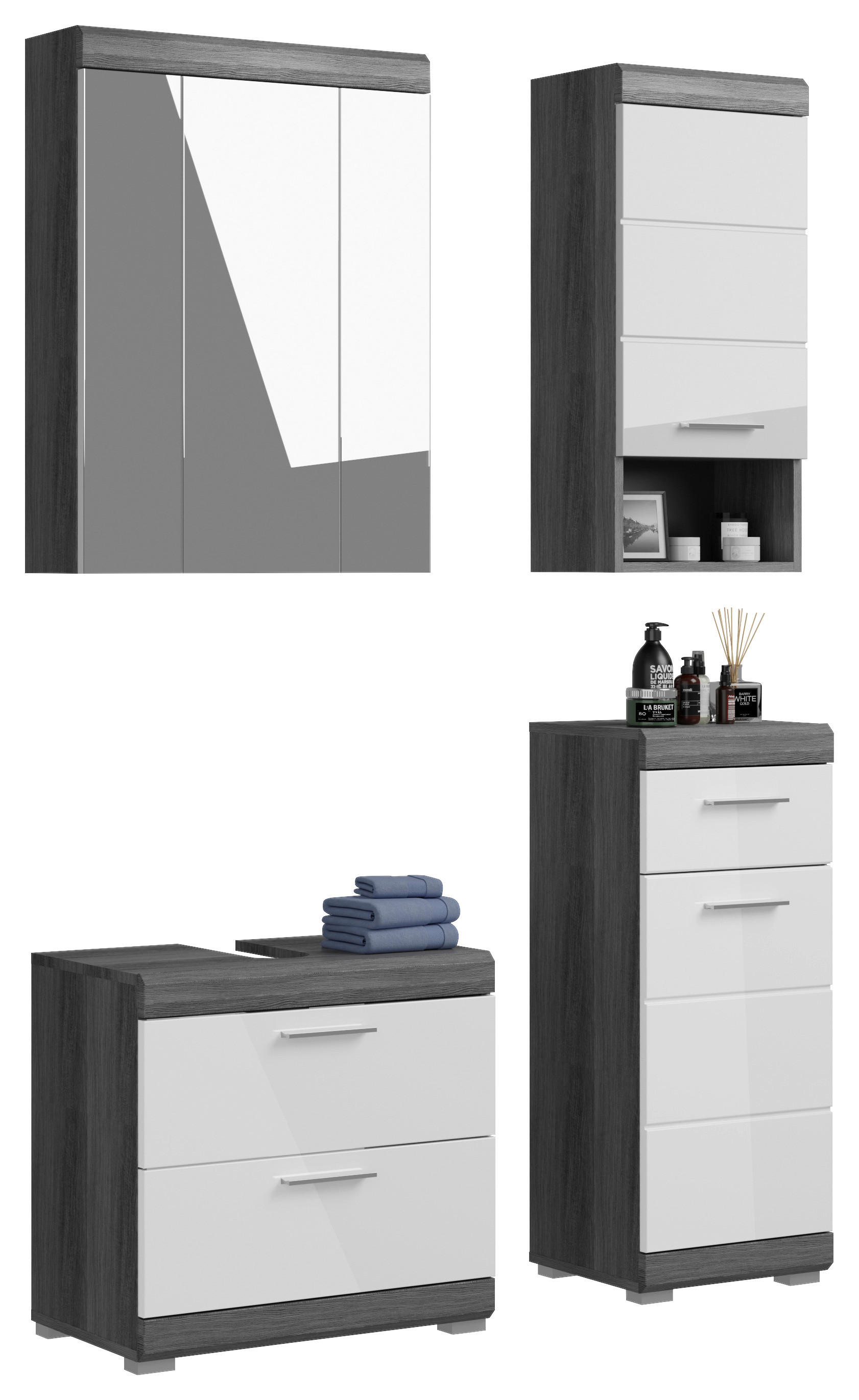 Badezimmer-Set Scout Rauchsilber Nachbildung weiß Hochglanz B/H/T: ca. 112x191x34 cm Scout - weiß (112,00/191,00/34,00cm) - xonox.home