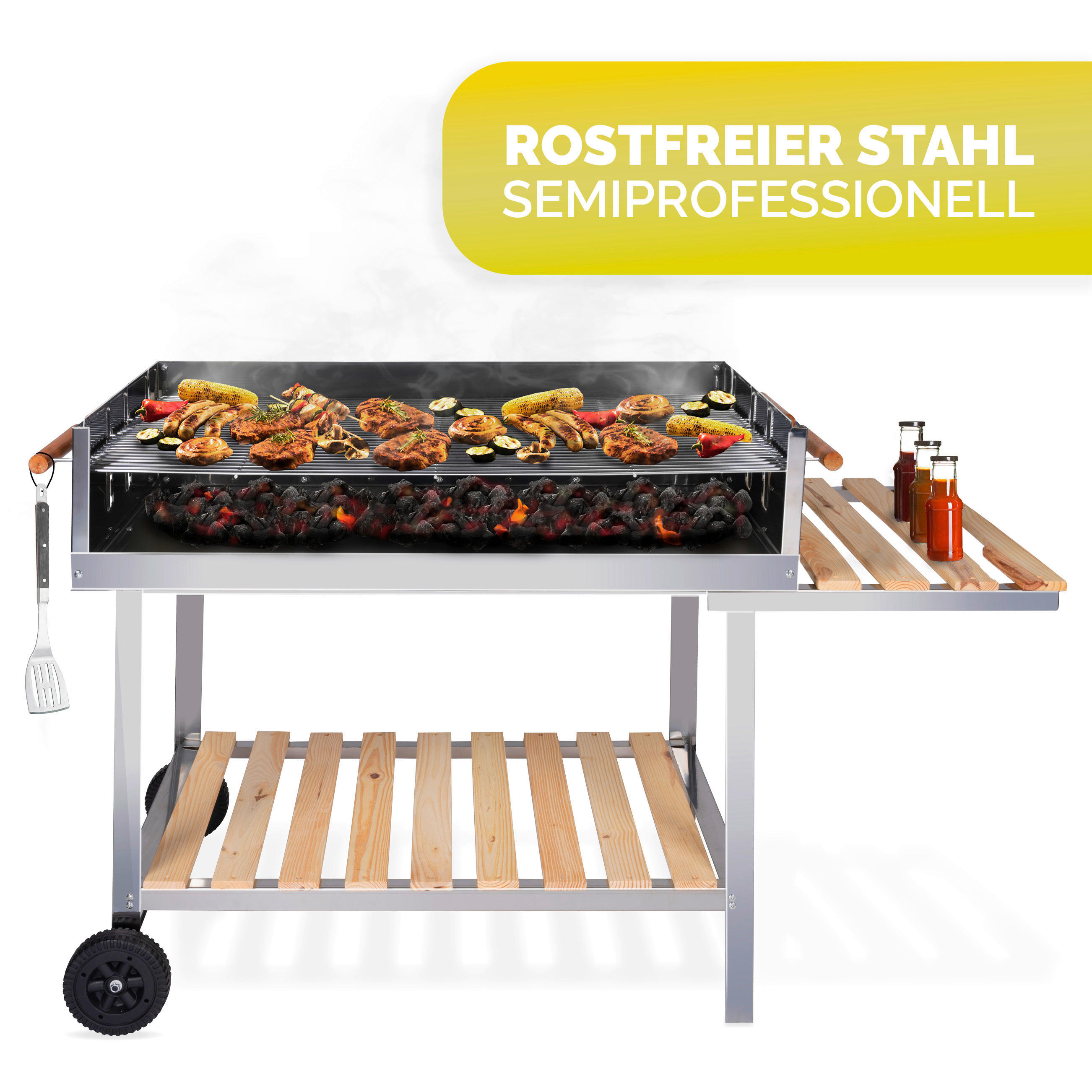 BBQ Collection Holzkohlegrill Edelstahl B/H/L: ca. 56x85x98 cm Holzkohlegrill_BBQ - Edelstahloptik (98,00/56,00/85,00cm) - BBQ Collection