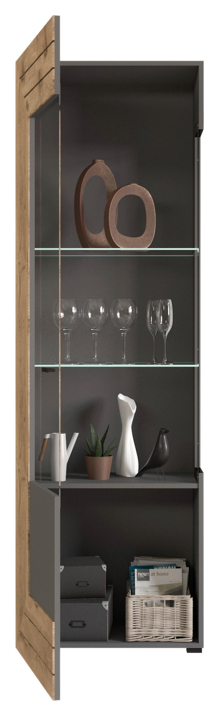 Vitrine Freno B/H/T: ca. 60x194x37 cm Freno - Eiche/grau (60,00/194,00/37,00cm) - xonox.home