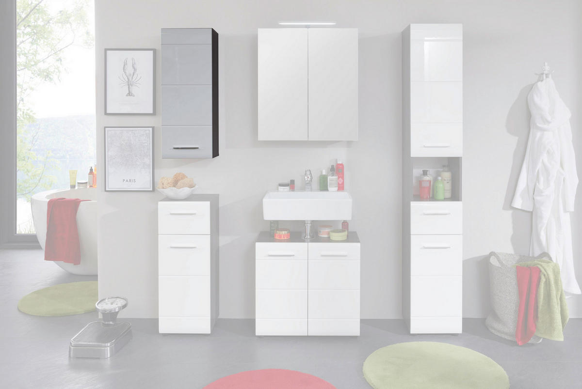 Badhängeschrank Line Rauchsilber Nachbildung weiß Hochglanz B/H/T: ca. 30x77x23 cm Line - weiß (30,00/77,00/23,00cm)