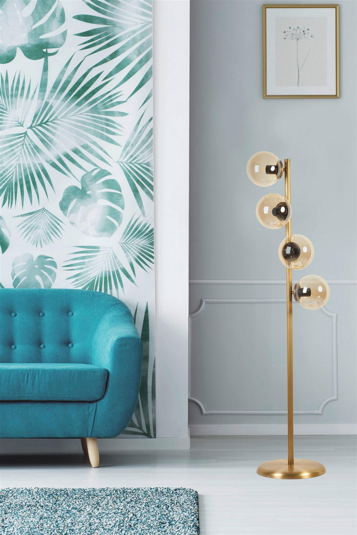 Opviq Stehleuchte gold Metall Glas B/H/L: ca. 30x137x30 cm E27 4 Brennstellen Stehleuchte_8728-2 - gold (30,00/30,00/137,00cm) - Opviq