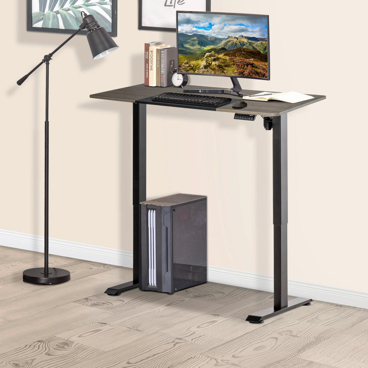 Schreibtisch 920-071V90BK natur Holz Nachbildung schwarz B/H/T: ca. 140x116x70 cm 920-071V90BK - natur/schwarz (140,00/116,00/70,00cm) - Vinsetto