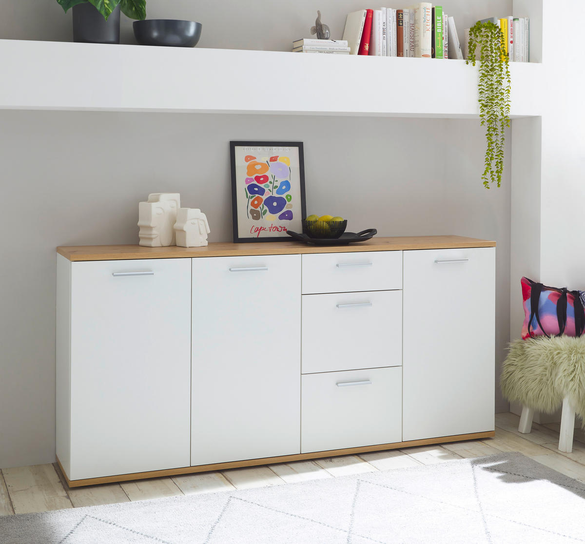 Sideboard BC 1035 weiß Eiche Artisan Nachbildung B/H/T: ca. 180x86x38 cm BC 1035 - Eiche/weiß (180,00/86,00/38,00cm)