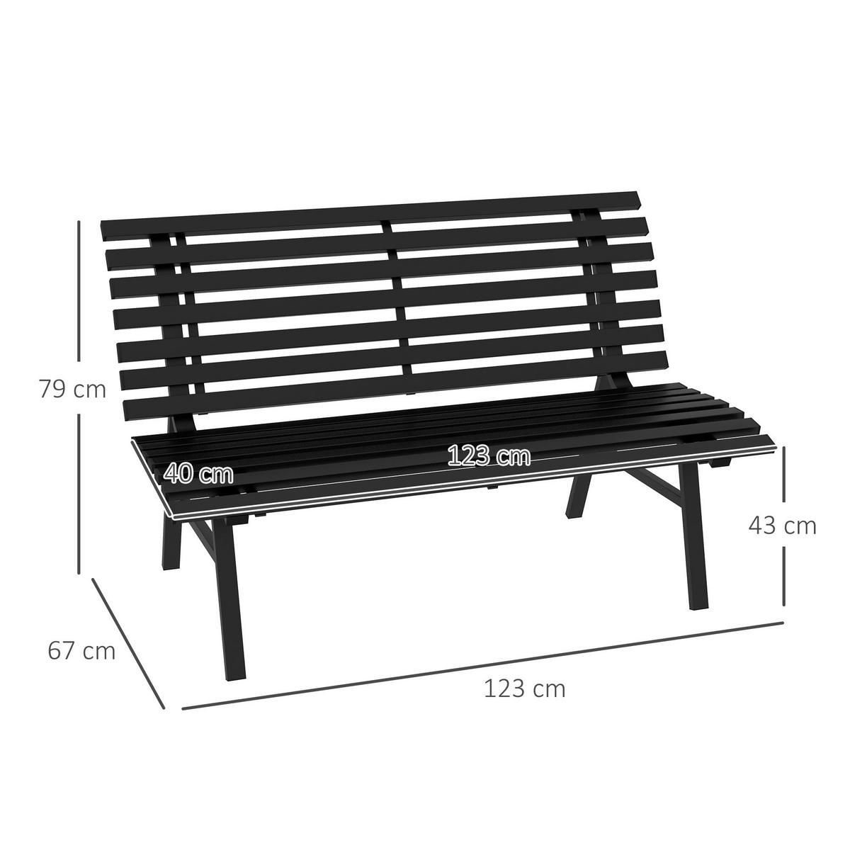 Outsunny Gartenbank schwarz Aluminium B/H/L: ca. 67x79x123 cm Gartenbank - schwarz (123,00/67,00/79,00cm) - Outsunny