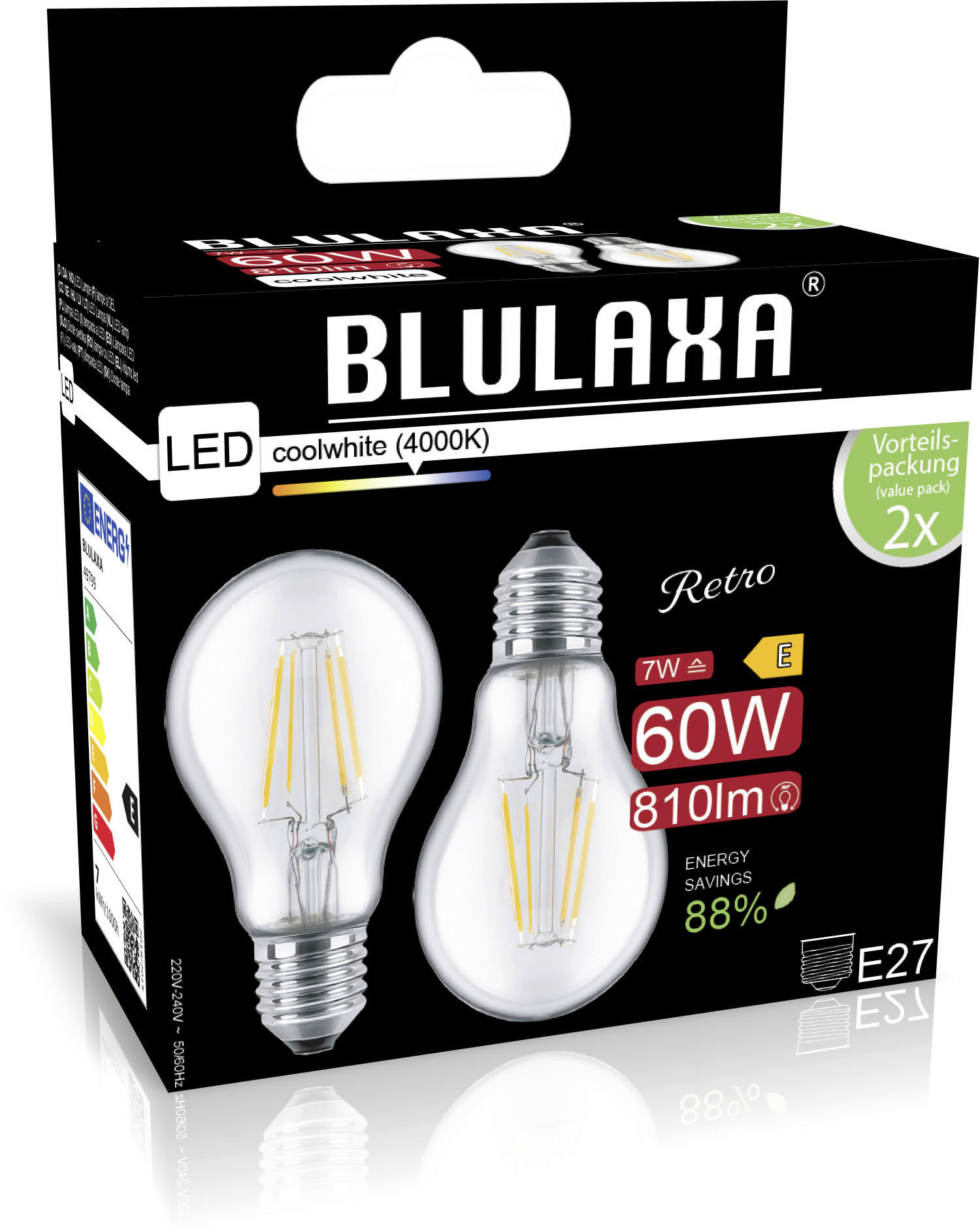 Blulaxa Leuchtmittel E27 LED_Birnenform_2erPack E27 - (15,00cm) - Blulaxa