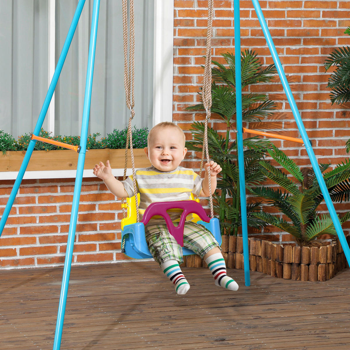 Outsunny Schaukel blau B/H/L: ca. 33x42x180 cm Kinderschaukel - lila/blau (180,00/33,00/42,00cm) - Outsunny
