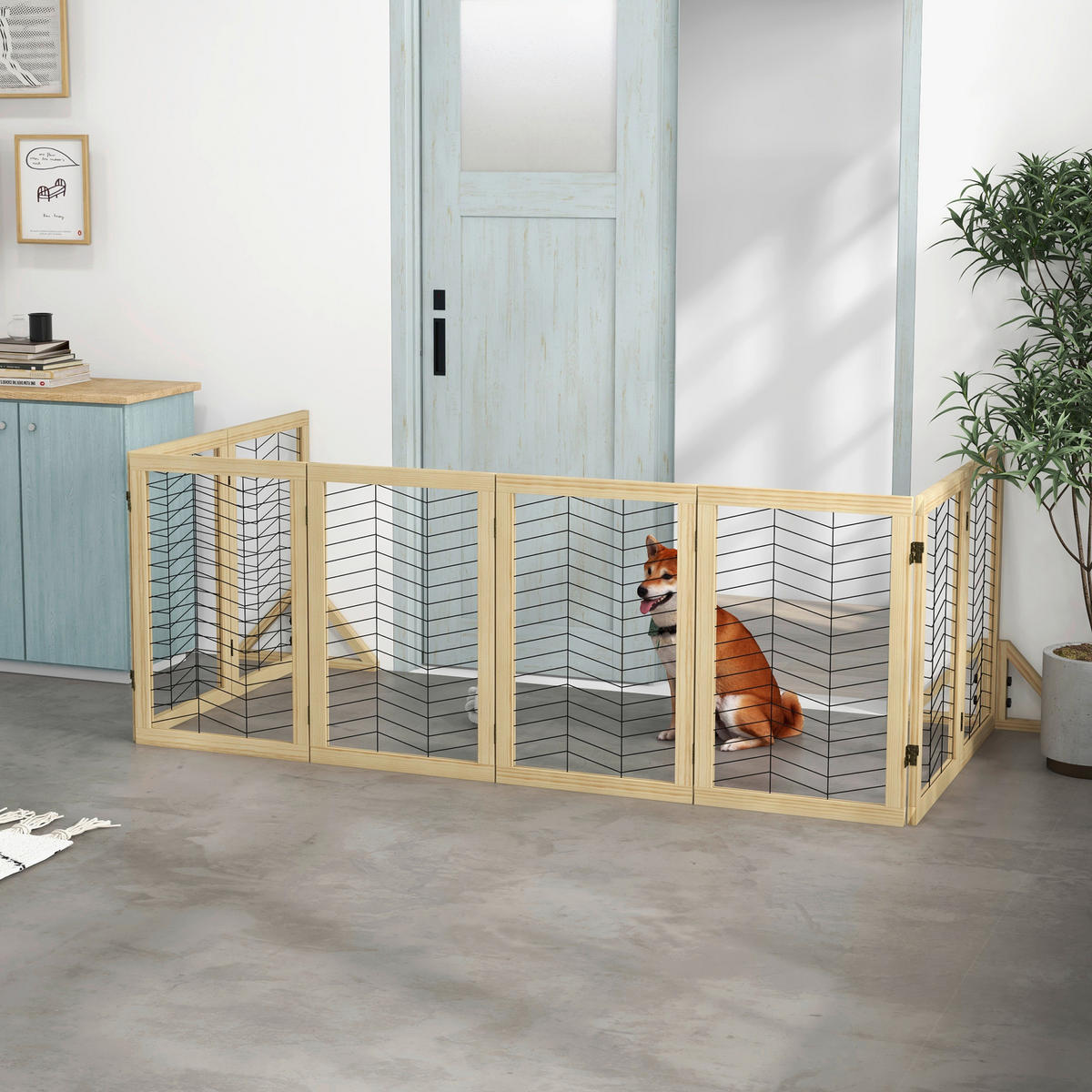 PawHut Hunde-Zubehör natur Edelstahl B/H/L: ca. 44x375x70 cm Hundetürgitter - natur (70,00/44,00/375,00cm) - PawHut