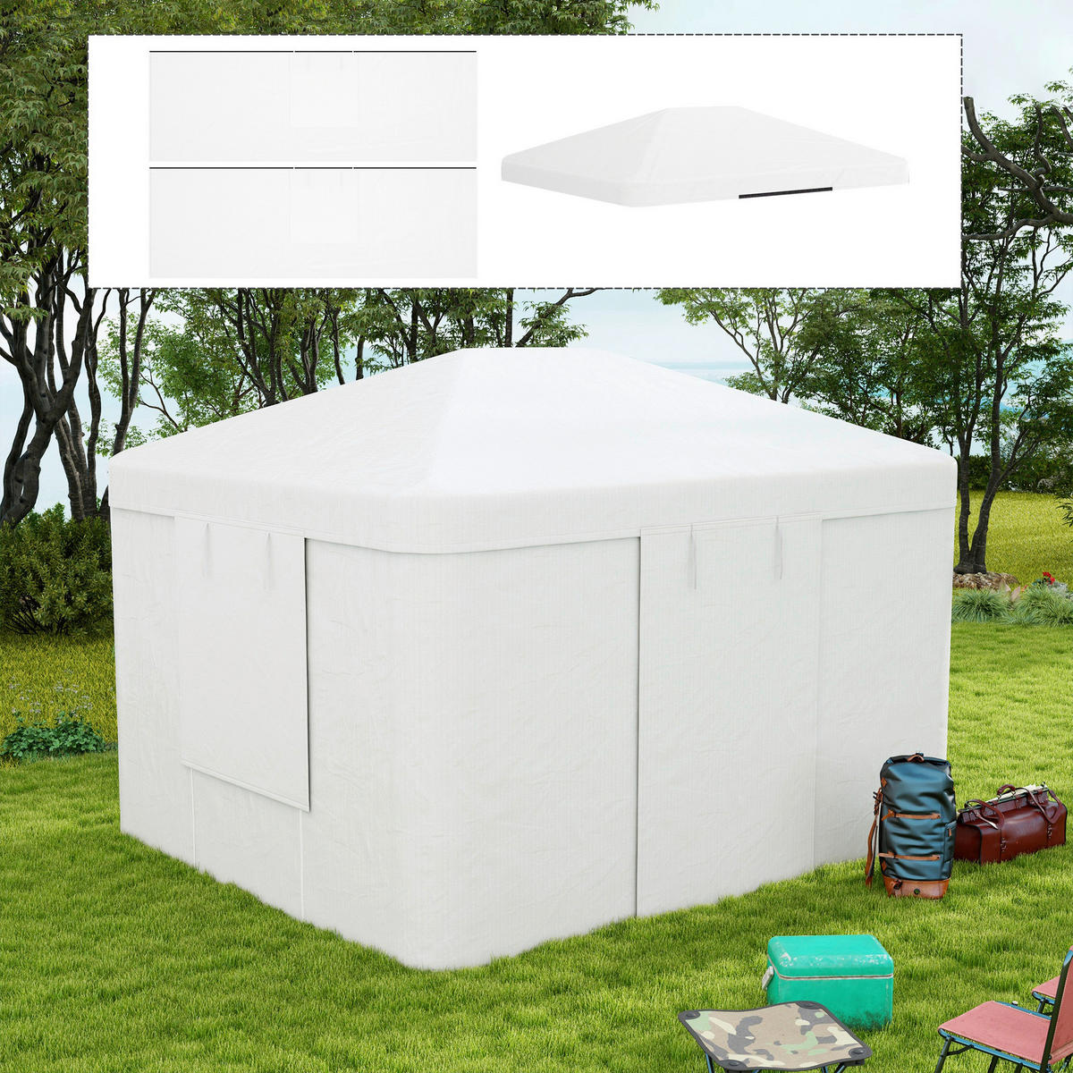 Outsunny Pavillon-Abdeckung 3,6x3m weiß Kunststoff B/H/L: ca. 300x270x360 cm Pavillon-Abdeckung 3,6x3m - weiß (360,00/300,00/270,00cm) - Outsunny