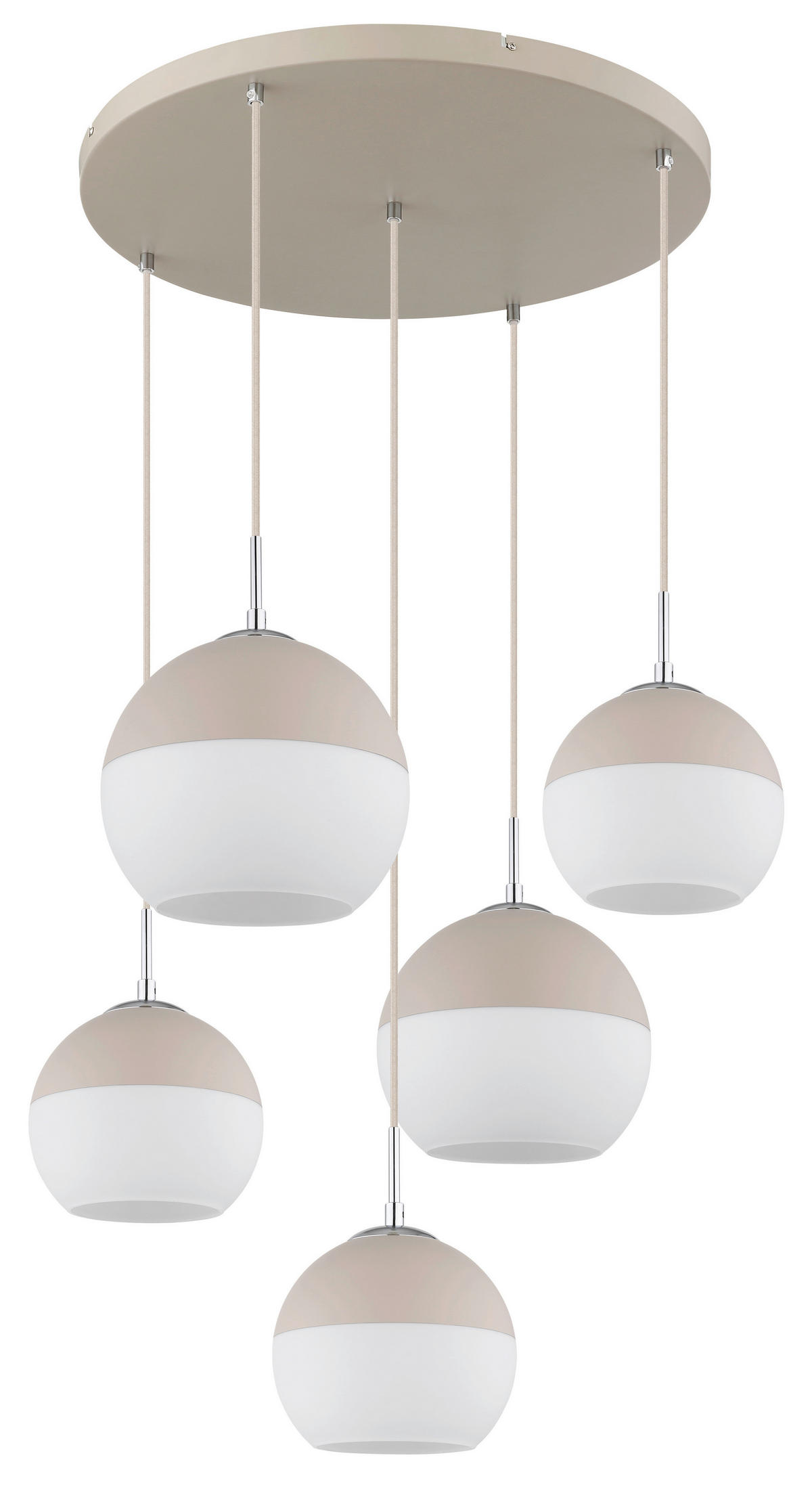 GLOBO Pendelleuchte Opal sand weiß Glas Textil Metall H/D: ca. 120x57 cm E27 5 Brennstellen RAGUSA - sand/weiß (57,00/120,00cm) - GLOBO
