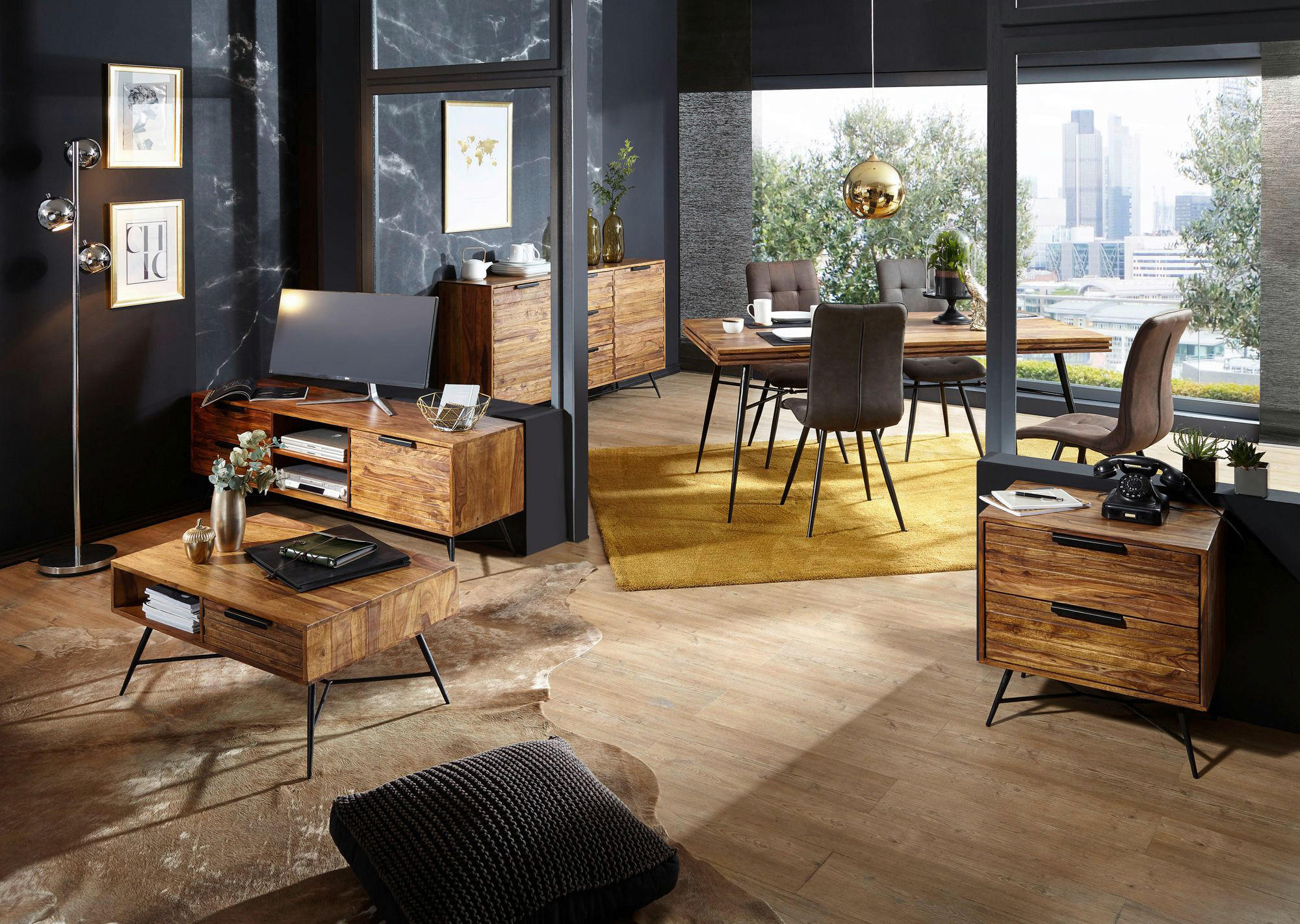 Sideboard natur schwarz B/H/T: ca. 160x88x40 cm Sideboard - natur/schwarz (160,00/88,00/40,00cm) - Wohnling