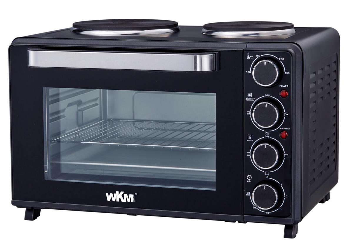 WKM Backofen TO-3200.30L schwarz Metall B/H/L: ca. 43,3x39x56,1 cm Mini-Backofen KP TO-3200.30L - schwarz (56,10/43,30/39,00cm) - WKM