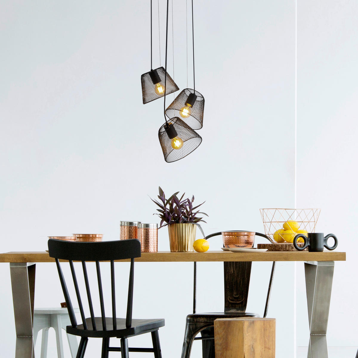 Näve Leuchten Pendelleuchte 7085122 schwarz Kunststoff Metall B/H/T: ca. 30x120x30 cm E27 3 Brennstellen Korie - schwarz (30,00/120,00/30,00cm) - Näve Leuchten