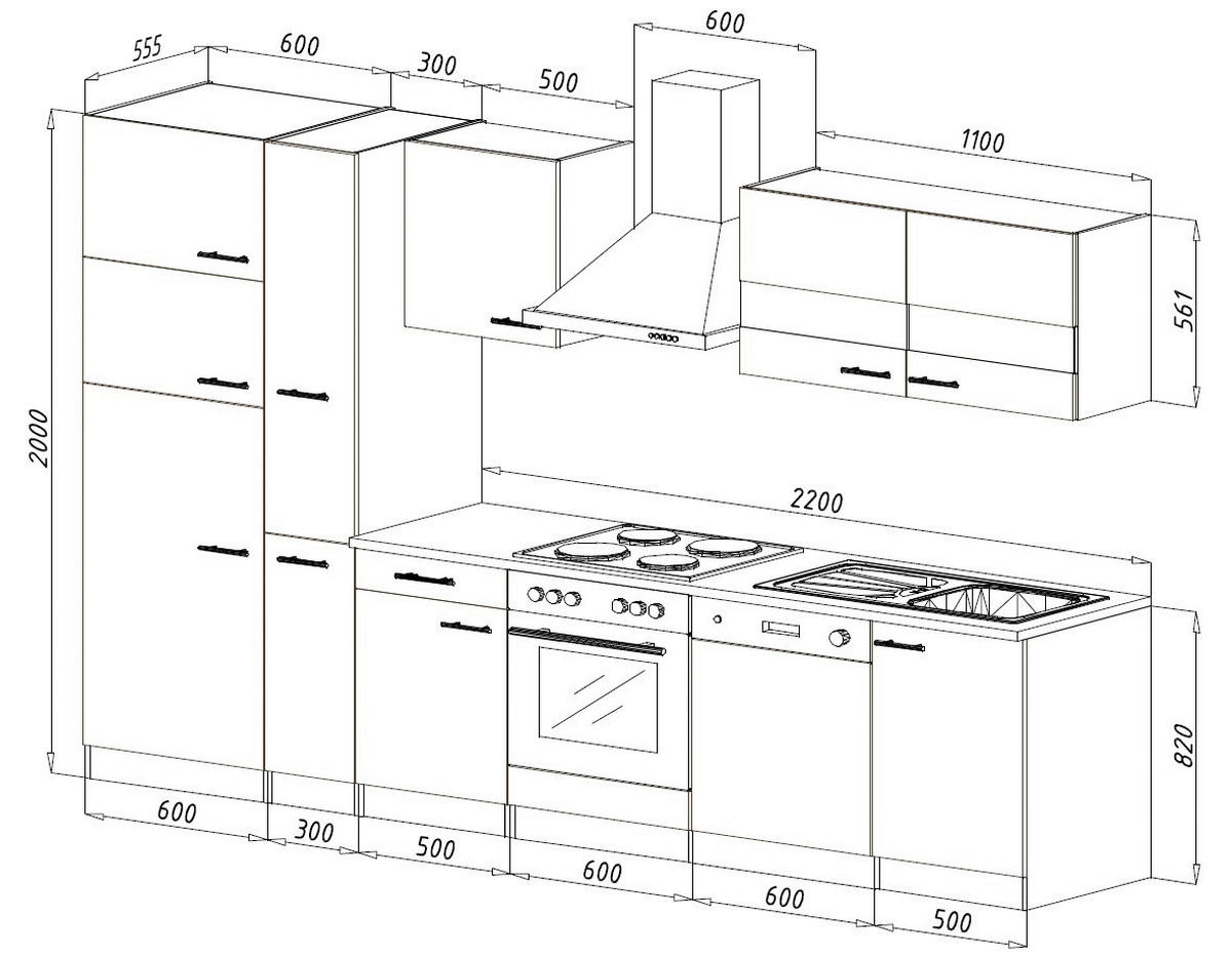 Respekta Küchenblock Economy schwarz B/H/T: ca. 310x200x60 cm Economy - Eiche/schwarz (310,00/200,00/60,00cm) - Respekta