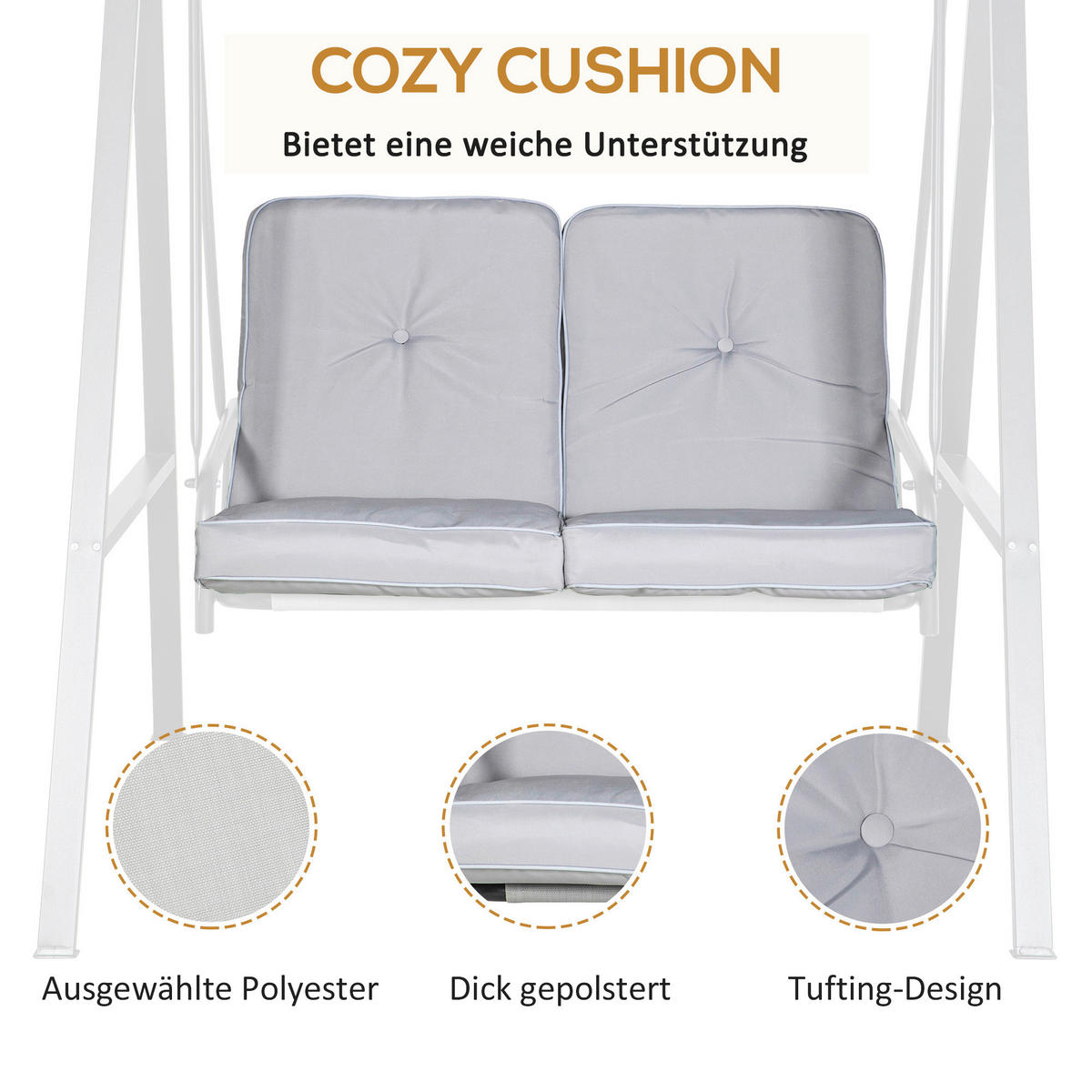 Outsunny Hollywoodschaukel grau Stahl B/H/L: ca. 116x172x145 cm Hollywoodschaukel - grau (145,00/116,00/172,00cm) - Outsunny