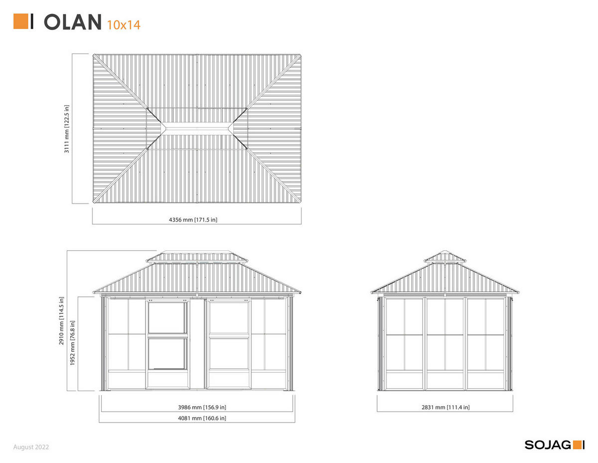 Sojag Pavillon Olan anthrazit Aluminium B/H/L: ca. 311x291x4355 cm Olan - anthrazit (4355,00/311,00/291,00cm) - Sojag