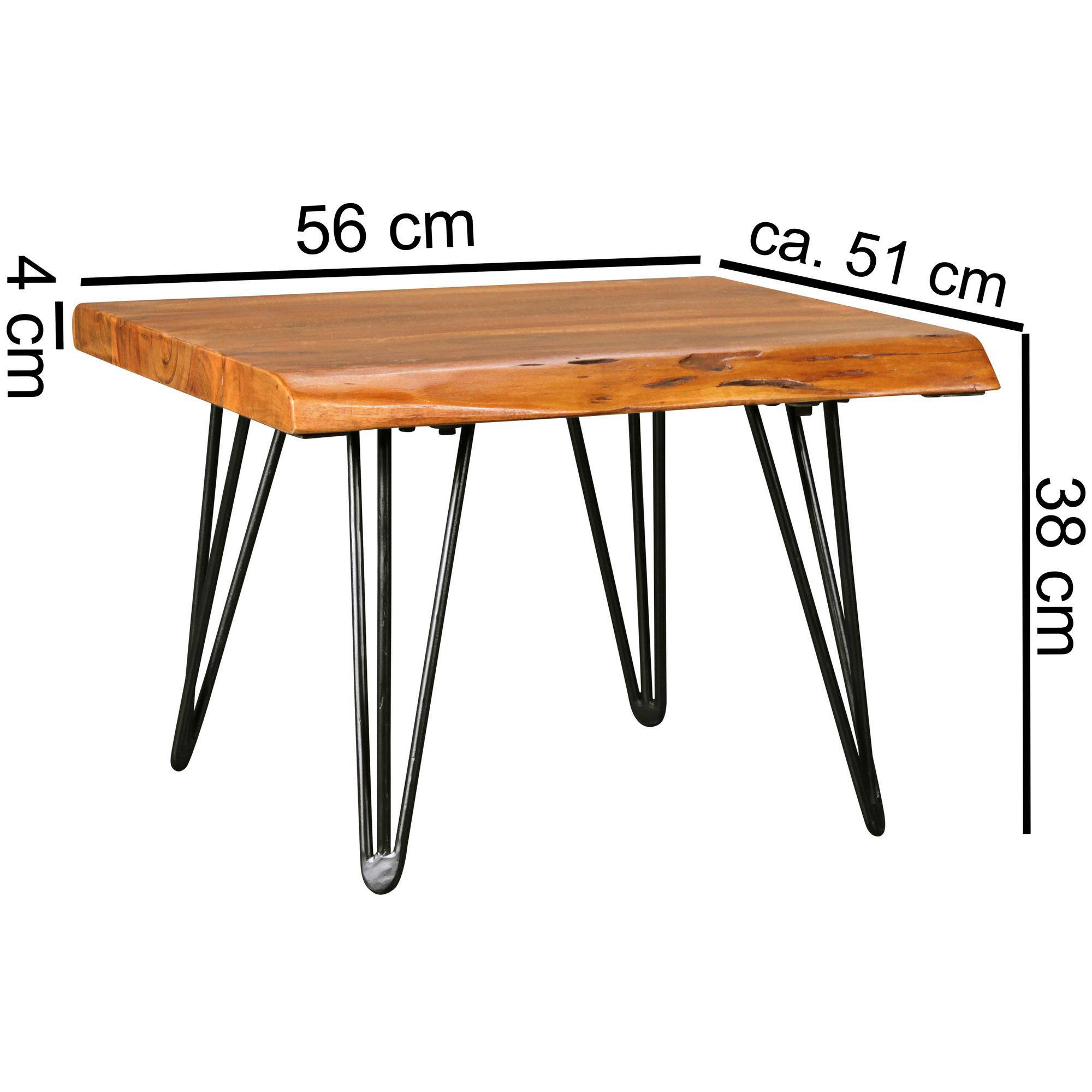 Couchtisch natur schwarz lackiert B/H/T: ca. 56x38x51 cm Couchtisch - natur/schwarz (56,00/38,00/51,00cm) - Wohnling