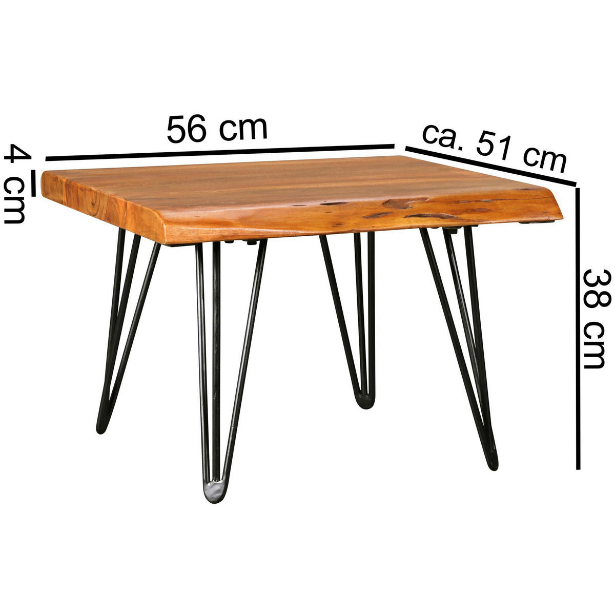 Couchtisch natur schwarz lackiert B/H/T: ca. 56x38x51 cm Couchtisch - natur/schwarz (56,00/38,00/51,00cm) - Wohnling
