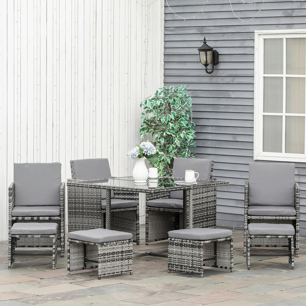 Outsunny Sitzgruppe dunkelgrau Edelstahl B/H/L: ca. 109x109x72 cm Gartenmöbel-Set - dunkelgrau (72,00/109,00/109,00cm) - Outsunny